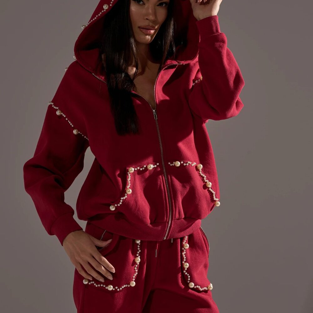 COZY HOLIDAY PEARL SWEATSHIRT IN BURGUNDY - 1X - Picture 2 of 2
